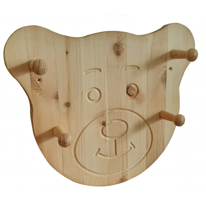 Bärenkopf-Garderobe mit 4 Knöpfen - Bio Massivholz schadstofffrei